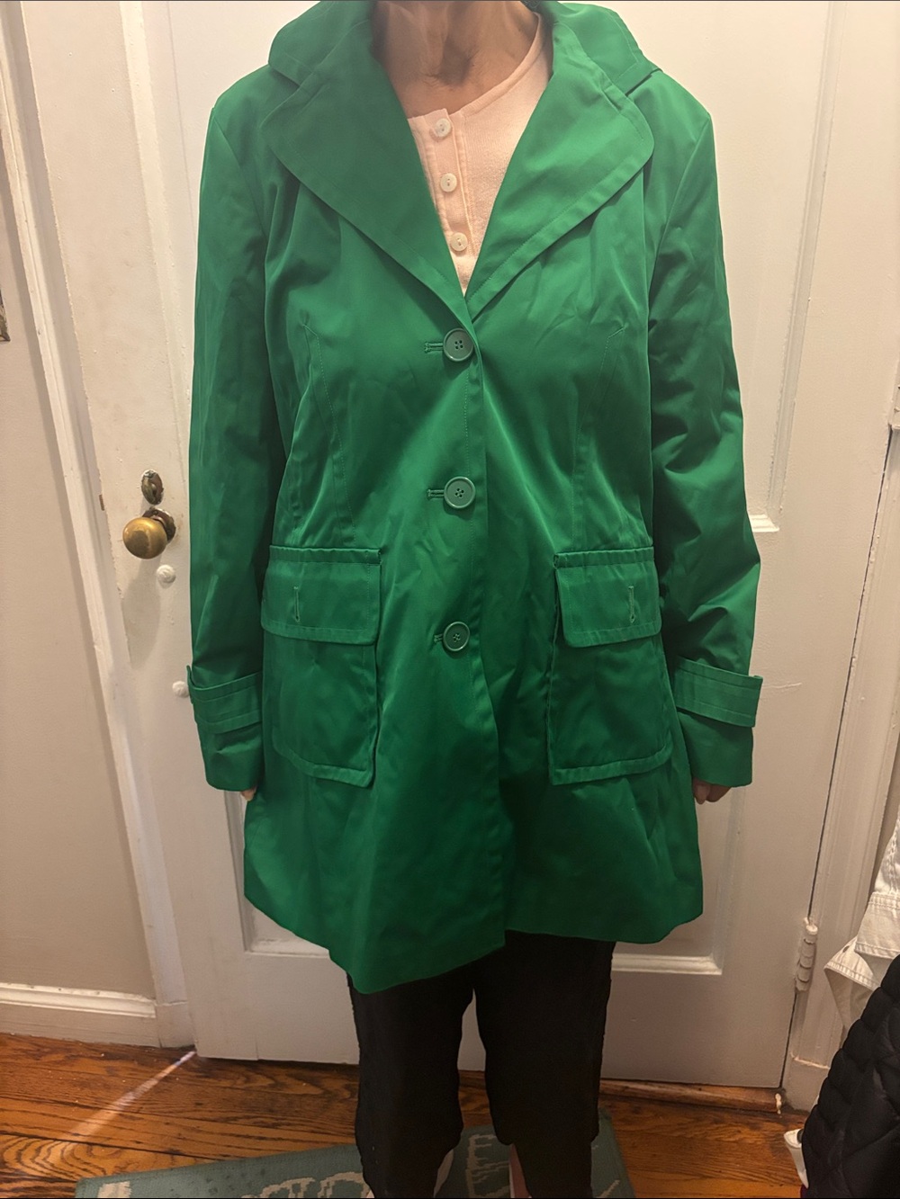 Women's Green Water Repellent Jacket with Detachable Hood